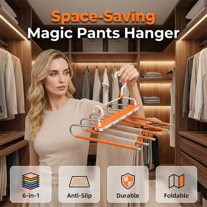 👖 50% OFF! ✨ Multi-Layer Space-Saving Pants Hanger – Holds 6 Pairs Vertically, Premium Anti-Slip Coating & Heavy-Duty Stainless Steel – Dual Hanging Modes Save Up to 80% Closet Space 🧺