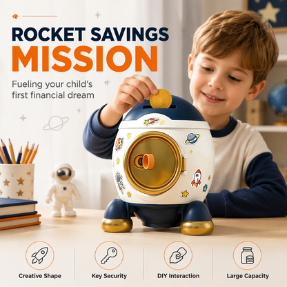 🚀 50% OFF! ✨ Kids Rocket Piggy Bank – Large-Capacity Shatterproof Savings Box, Key-Locked Cabin Door & Wide Coin Slot – Durable Drop-Proof Shell with Stickers for Fun Saving Habits 🪙