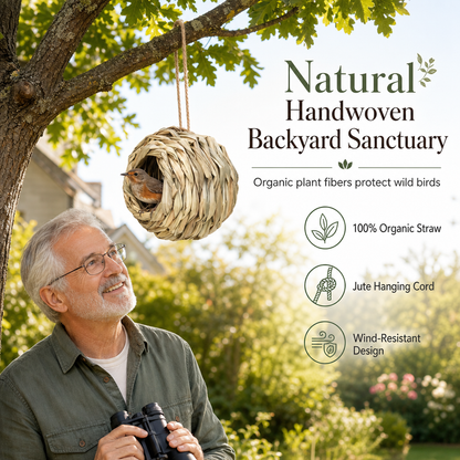 🌿 50% OFF! ✨ Handwoven Straw Spherical Bird Nest – Artisan Crafted, Tight Natural Grass Weave & Weather-Resistant Construction – Shield Backyard Birds from Freezing Drafts with Charming Garden Decor 🐦