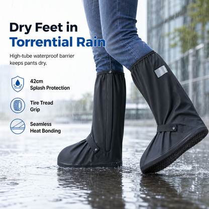 ☔ 50% OFF! ✨ Waterproof High-Top Silicone Rain Shoe Covers – Premium PVC, Tall 42cm Splash Barrier & Deep Textured Grip – High-Visibility Night Safety for Dry Feet in Torrential Rain 👢
