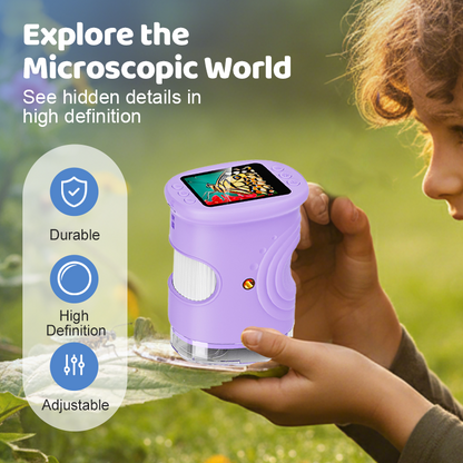 🔬 50% OFF! ✨ Handheld Pocket Microscope for Kids – 2-Inch IPS Display, 1000X HD Magnification & 2MP Camera – 8 Adjustable LED Lights, Photo/Video Capture & PC Connection for Scientific Exploration 🧒