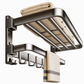 🚿 50% OFF! ✨ No Drill Double Folding Bathroom Towel Rack – Space-Saving Dual Foldable Shelves, Instant Vacuum Suction Lock & Rustproof Space Aluminum – Heavy-Duty Carbon Steel Frame with Hooks for Mess-Free Walls 🧺