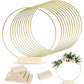 🌸 50% OFF! ✨ Gold-Tone Decorative Hoop with Wooden Stand – Customizable Table Centerpiece with LED String, Reusable Design for Flowers, Ribbon & Greenery – Elegant Iron & Pine Wood Craft for Events & Everyday Decor 🎀