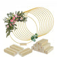 🌸 50% OFF! ✨ Gold-Tone Decorative Hoop with Wooden Stand – Customizable Table Centerpiece with LED String, Reusable Design for Flowers, Ribbon & Greenery – Elegant Iron & Pine Wood Craft for Events & Everyday Decor 🎀