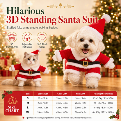 🎄 50% OFF! ✨ Christmas Pet Costume for Dogs & Cats – Hilarious 3D Standing Santa Suit with Integrated Stuffed Hands, Plush Warmth Premium Stitching & Thick Velvet Trim – Lightweight Holiday Outfit for Cats & Dogs – Sizes XS-7XL 🐾