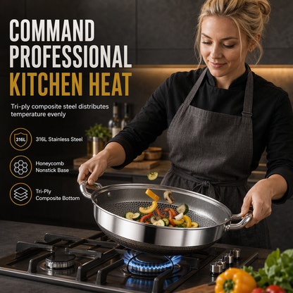 ⏳ LIMITED-TIME 50% OFF 💥 Thickened Stainless Steel Nonstick Stir Fry Pan with Lid – Flat Bottom Cooking Wok with Dual Handles, Tri-Ply Thermal Core, Laser-Etched Scratch-Resistant Surface & Even Heat Distribution 🍳