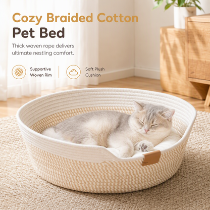 🐱 50% OFF! ✨ Integrated Cat Bed & Scratching Board – Cozy Braided Cotton Walls with Shape Retention, Plush Removable Cushion & Durable Scratch-Resistant Design – Handwoven Stitching with Leather Accents for Indoor Cats 🛏️