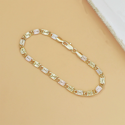 ✨ 50% OFF! Unisex Faceted Link Bracelet – Tri-Color Gold Rose-Gold & White-Gold Tone Finish, Classic Structured Link Design with Sparkling Faceted Cut, Versatile Everyday Style & Secure Lobster Clasp – Copper Material for Casual & Formal Wear 💎