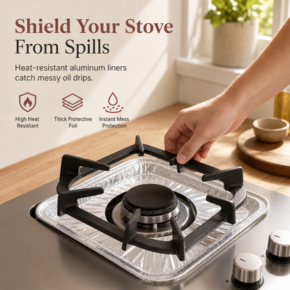 🍳 50% OFF! ✨ 10-Pack Heavy-Duty Aluminum Foil Gas Stove Burner Liners – Heat-Resistant Oil-Proof Cooktop Protectors with Deep Well Spill Capture – Reusable Wipe-Clean or Disposable in Round & Square 🧼