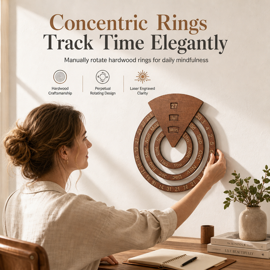 💥 50% OFF! ✨ Circular Wooden Rotating Perpetual Calendar – Artistic Interactive Design with Tactile Concentric Date Rings, Laser-Precision Polished Hardwood & Geometric Wall Art – Minimalist Accent for Home Office Study or Lounge 🗓️