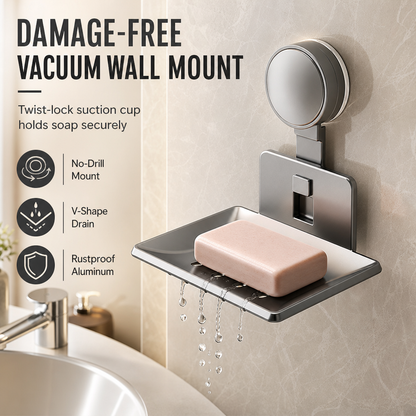 🧼 50% OFF! ✨ Vacuum Suction Cup Soap Dish – Rustproof Space Aluminum V-Shaped Self-Draining Wall Holder with Twist-to-Lock Industrial Suction Mount (No Drilling, No Tools) – Keeps Soap Dry & Lasts Twice as Long 🚿