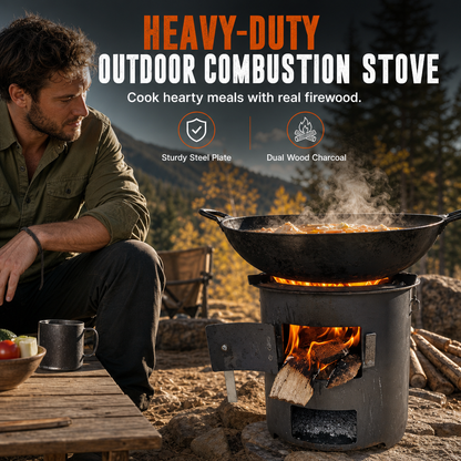 ⛺ 50% OFF! ✨ Heavy-Duty Portable Wood & Charcoal Camping Stove – High-Efficiency Bottom Draft Airflow for Smoke-Reduced Combustion, Thickened Anti-Warp Carbon Steel & Versatile 3-in-1 Boil Grill Simmer – Dual-Fuel Outdoor BBQ & Heating Burner 🪵