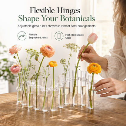🌸✨ PROMO FLASH : 50% DE RÉDUCTION ! Vase à Tubes à Essai en Verre Borosilicate avec Charnières Flexibles – Modulable et Transparent, Brosse de Nettoyage Incluse for une Déco Végétale Créative et Épurée ✨