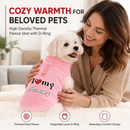 🐾 50% OFF! ✨ Cozy Warm Fleece Dog Sweater Vest with Built-in Leash D-Ring – Cloud-Soft Thermal Polar Fleece, Snug Ribbed Collar & Ergonomic Sleeveless Step-In Design – "Love Daddy/Mommy" Embroidery, 3 Colors & Sizes XS-3XL 🐶