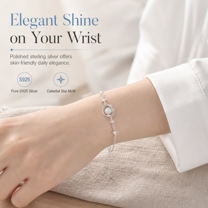 ✨ 50% OFF! ✨ S925 Sterling Silver Planet & Star Charm Bracelet – Crystal Inlaid Celestial Chain with Luminescent Planet Sphere & Pavé CZ Stars, Hypoallergenic Featherlight 5g Dainty Gift for Women & Girls 🪐