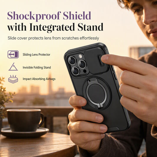 Shockproof Phone Case with Sliding Cover and Kickstand