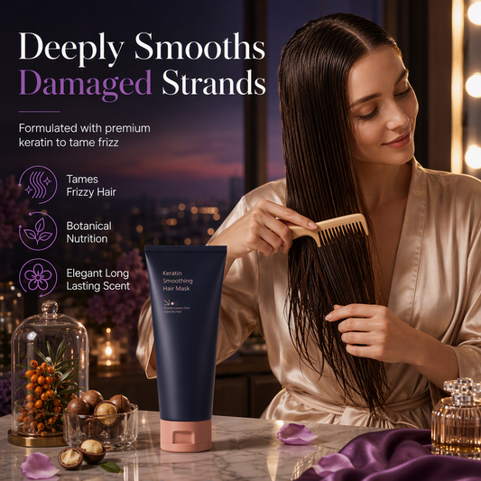 ✨ Keratin Smoothing Hair Mask 320ml – Nourishing & Repairing Treatment for Dry Frizzy Damaged Hair with Macadamia Nut Oil & Sea Buckthorn Seed Oil – Deep Moisture Dual-Action Rinse or Weekly Mask 💆♀️