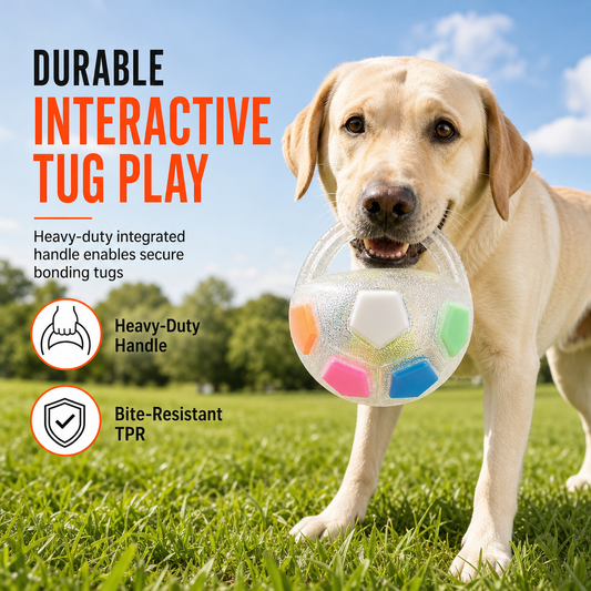 ⚽ 50% OFF! ✨ Interactive Dog Soccer Ball with Built-In Tug Handle & Bouncing TPR Shell – Heavy-Duty Seamless Molded Handle, Bite-Resistant Food-Grade Rubber, Rattling Moving Core & Waterproof Floating Design – 13cm for Medium & Large Dogs 🐕