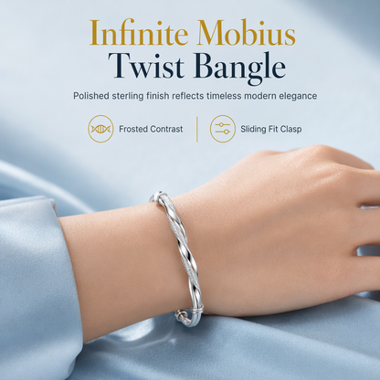 💫 50% OFF! ✨ Elegant Mobius Twist Bangle with Adjustable Sliding Clasp – Dual-Textured Frosted Matte & Mirror Polish, Pinch-Free Ergonomic Design, Sliding Tension Bead Fits 5.5"-8.5", Anti-Tarnish Hypoallergenic – 2 Colors Gift-Ready 🎁