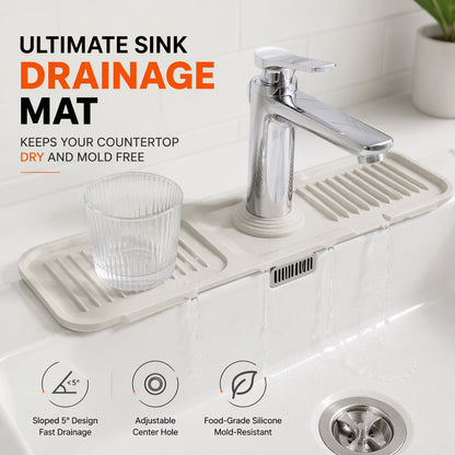 💧 50% OFF! ✨ Silicone Faucet Splash Guard & Drain Mat – Smart Sloped Channels Redirect Water Back to Sink, Adaptive Central Ring Tight Fit, Textured Storage Deck & Tear-Resistant Durable Silicone – 2 Sizes & 5 Colors 🚰