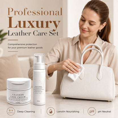 ✨ 50% OFF! Professional Leather Cleaner & Nourishing Care Cream Set – 2-Step Spa Treatment, Coconut Oil Foam Lifts Stains & Lanolin Cream Restores Softness – 200ml + 150ml for Bags Jackets Shoes & Car Seats 👜