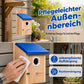 🐦 50% OFF! ✨ Weatherproof Wooden Outdoor Bird House – Solid Thickened Natural Timber with Sky Blue Slanted Roof, Predator-Safe Metal Reinforced Entry Guard & Round Resting Perch – 15×15×22cm for Bluebirds Wrens Finches & Songbirds 🏡