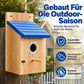 🐦 50% OFF! ✨ Weatherproof Wooden Outdoor Bird House – Solid Thickened Natural Timber with Sky Blue Slanted Roof, Predator-Safe Metal Reinforced Entry Guard & Round Resting Perch – 15×15×22cm for Bluebirds Wrens Finches & Songbirds 🏡