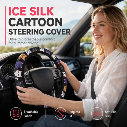 ✨🚗Universal 38cm Ringless Silk Steering Wheel Cover Printed Breathable Car Wheel Protector for All Seasons