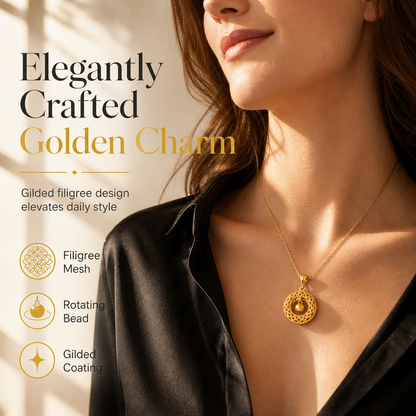 ✨ 50% OFF! ✨ Spinning Fortune Bead Dreamcatcher Filigree Pendant Necklace – Interactive 360° Rotating Faceted Gold Bead, Intricate Hollow Filigree Dreamcatcher, 18K Multi-Layer Electroplating & Hypoallergenic – 17.7"+2" Chain 🌸