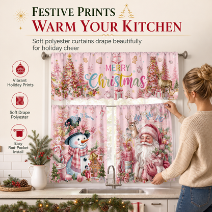 🎄 50% OFF! ✨ Christmas Holiday Kitchen Curtains & Valance Set – Vibrant High-Definition Festive Prints, Premium Soft-Draping Polyester, Double-Stitched Borders & Standard Rod Pocket – 13 Patterns Multiple Sizes 3-Piece Set Available ❄️