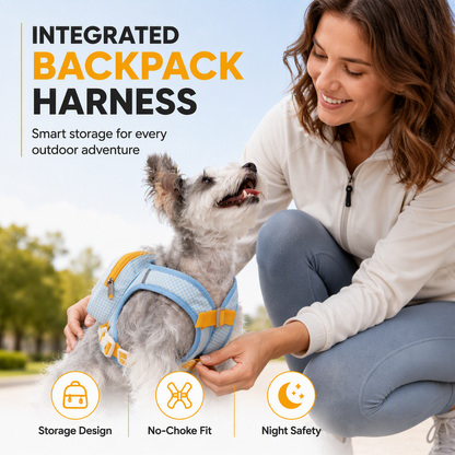 🐾 50% OFF! ✨ 2-in-1 Reflective Pet Backpack Harness Vest with Zipper Pouch – Ergonomic No-Choke Chest Wrap, Ultra-Breathable 3D Honeycomb Mesh, 360° Nighttime Reflective Strips & Heavy-Duty Alloy D-Ring – 4 Sizes 2 Colors 🐕