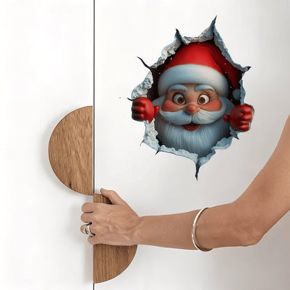 🎅 50% OFF! ✨ 3D Bursting Santa Holiday Wall Sticker Decal – Ultra-Realistic Broken-Brick Optical Illusion, 100% Damage-Free Residue-Free Removal, Instant 30-Second Peel & Stick & Waterproof Eco-PVC – 11.4"×9.8" 🎄