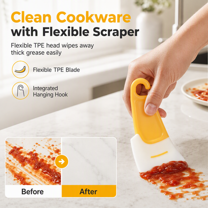 🍳 50% OFF! ✨ Heat-Resistant Flexible Kitchen Pan Scraper & Cleaner – Non-Scratch TPE Edge Removes 95% Grease Before Washing, Hugs Deep Curves & Mixing Bowls, Ergonomic Non-Slip Grip & Dishwasher Safe – 2 Colors 🧽