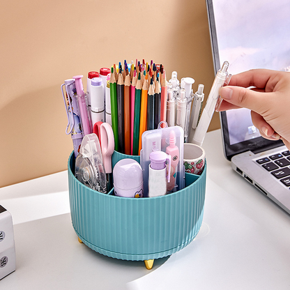 💄 50% OFF! ✨ 360° Rotating 5-Compartment Makeup Brush & Desk Organizer – Whisper-Quiet Bi-Directional Spin Base, 4 Outer Slots + Tall Center Cylinder, Holds 30+ Brushes, Shatter-Proof ABS & Gold Feet – 4 Colors 🖋️
