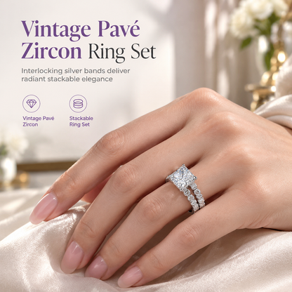 💍 50% OFF! ✨ Vintage Full Pavé Cushion-Cut Zircon Stackable Ring Set – AAAAA Cubic Zircon Diamond-Grade Sparkle, Modular Stacking Wear Nested or Solo, Hypoallergenic Tarnish-Resistant Rhodium Plated – US 5-9 💎