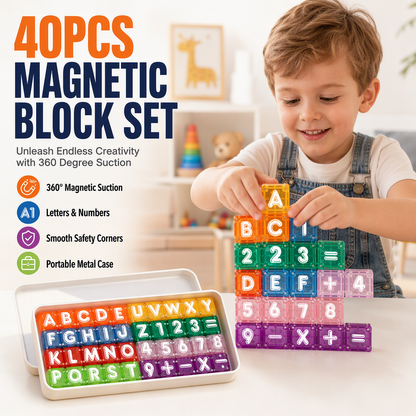 🧲 50% OFF! ✨ 40-Piece Magnetic Alphabet & Number STEM Learning Cubes Set – 360° Omnidirectional Frustration-Free Stacking, 26 Letters 9 Numbers Math Symbols, Child-Safe ABS Encapsulated Magnets & Portable Metal Tin – 3+ Years 🧩