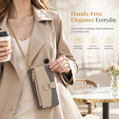 📱 50% OFF! ✨ Luxury Crossbody Wallet Phone Case with Card Slots & Kickstand – Detachable Gold Chain Strap, RFID-Blocking Card Slots + Zipper Cash Pouch, 360° Ring Kickstand & Shockproof TPU Bumper – 5 Colors 👛