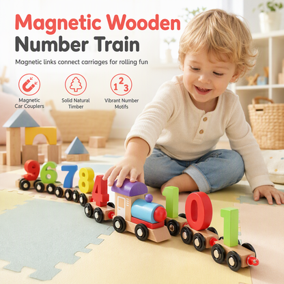 🚂 50% OFF! ✨ Magnetic Wooden Montessori Number Train Set for Toddlers – 100% Natural Splinter-Free Hardwood, Instant Magnetic Snap Couplers, Number Recognition 0-9/1-10 & Fine Motor Skills – Ages 3+ 🔢