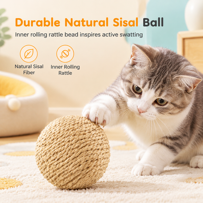 🐱 50% OFF! ✨ Bite-Resistant Sisal Ball for Cats & Kittens – Durable Tightly Wound Natural Sisal with Built-in Rattle, Rolls Smoothly on Rugs & Hardwood, Protects Furniture from Scratching – 2 Sizes 4 Colors 🧶