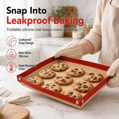 🧁 50% OFF! ✨ Non-Stick Silicone Baking Mat – Snap-Into Leakproof Baking Tray, Metal Snaps Lock Securely, Fiberglass Reinforced Heat-Resistant Core & Washes Clean in Seconds – 3 Colors 5 Sizes 🍪