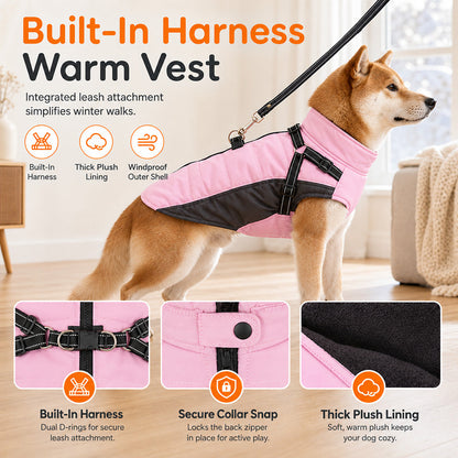🐾 50% OFF! ✨ Reflective Padded Dog Winter Coat – Warm Windproof Splash-Resistant Shell, Heavy-Duty Integrated Harness, Plush Faux Shearling Thermal Lining & 360° Reflective Nighttime Safety – 5 Colors 8 Sizes 🐕