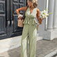 🔥 LIMITED TIME 50% OFF! ✨ Women's Elegant Stripe 2-Piece Outfit – Flattering V-Neck Peplum Top & Relaxed Wide-Leg Trousers 🌸