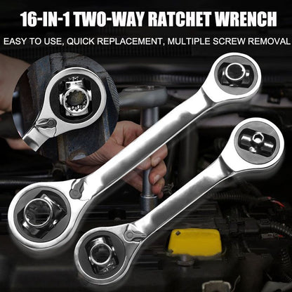 Two-Way Metric and Inch Double-Head Multifunctional Ratchet Wrench 16-in-1 Double-Duty Quick Ratchet Spanner